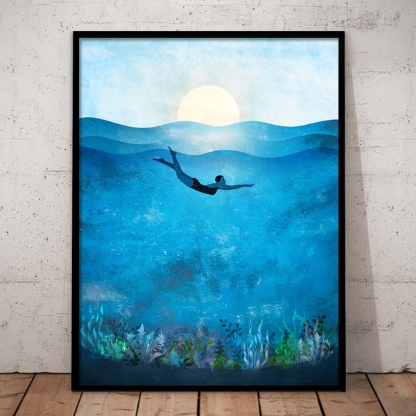 Wild Swimming Print, Sea Swimming Print, Open Water Swimming Poster