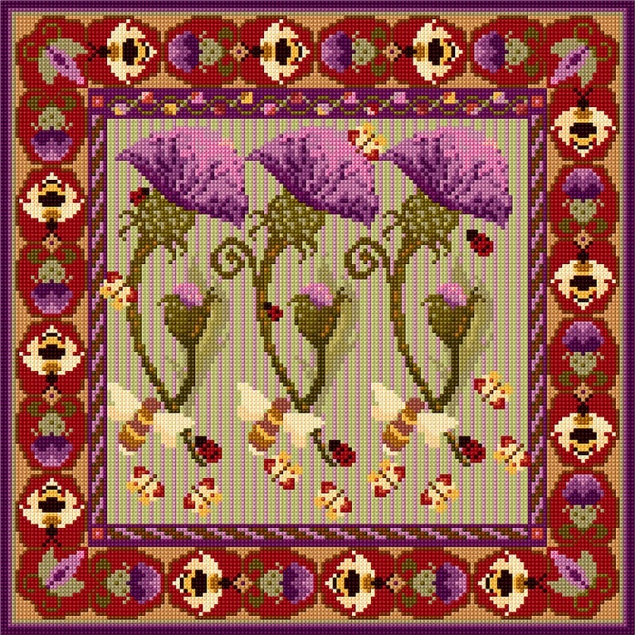 Thistle and Bee Tapestry Kit, Cushion, Pillow, Picture, Counted Cross Stitch, 