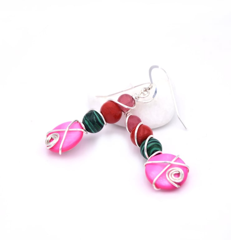 Dangle mother of pearl earrings; wire wrapped earrings; gift for her; birthday p
