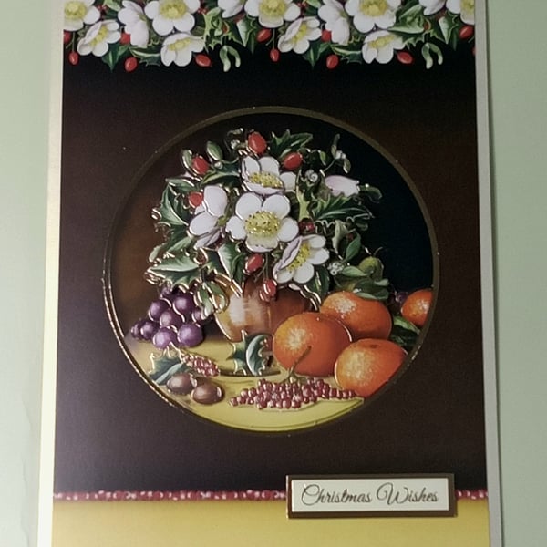 Decoupaged Christmas Card,  Festive Flowers 