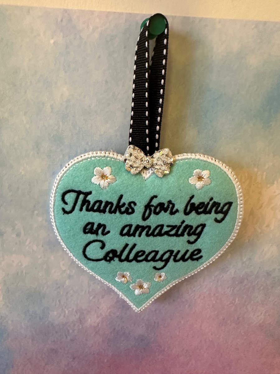Scented Thank You Colleague Heart Hanging Sign Fabric & Ribbon, Floral Turquoise