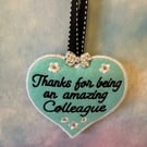 Scented Thank You Colleague Heart Hanging Sign Fabric & Ribbon, Floral Turquoise