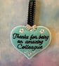 Scented Thank You Colleague Heart Hanging Sign Fabric & Ribbon, Floral Turquoise