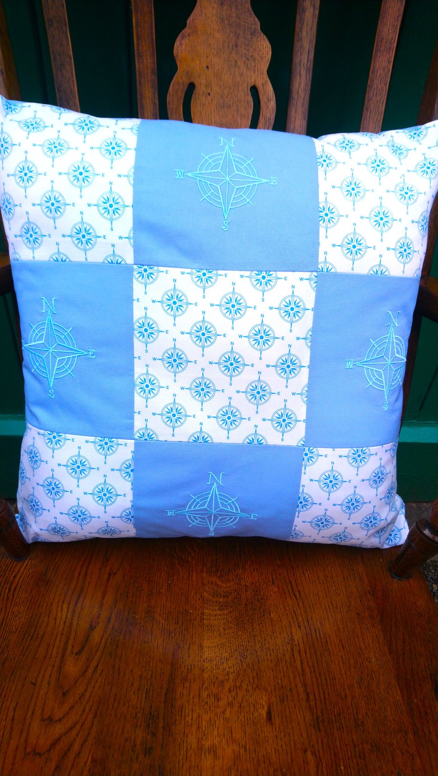 Cushion Cover Large in Blue and White Cotton fabric 50cm x 50cm