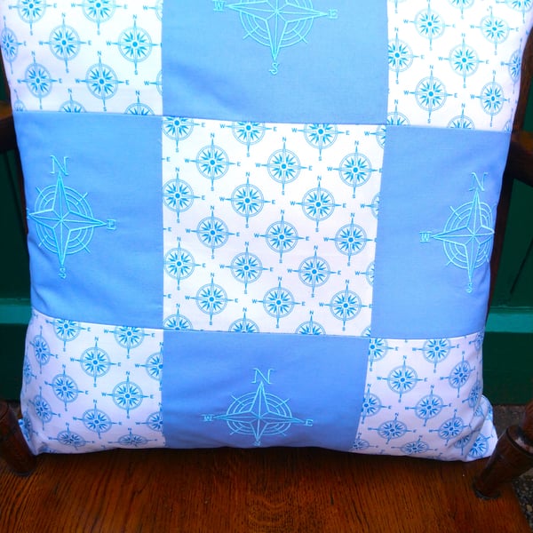 Cushion Cover Large in Blue and White Cotton fabric 50cm x 50cm