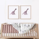 Personalised Girls Dinosaur Art Set of 2 Prints First and Middle Names A4 A3