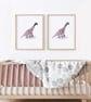 Personalised Girls Dinosaur Art Set of 2 Prints First and Middle Names A4 A3