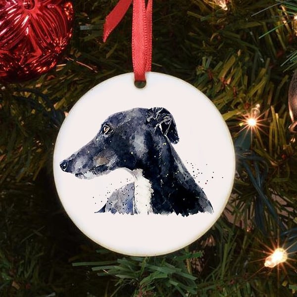 Sighthound Round Christmas Tree Decoration-Sighthound Christmas Tree Ornament,wh