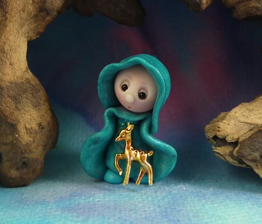 Tiny Magical Gnome 'Miste' with metallic fawn OOAK Sculpt by Ann Galvin