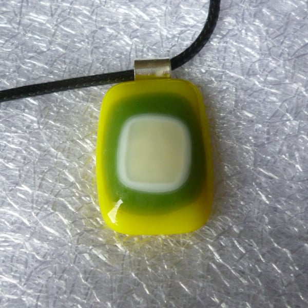 Yellow, Green and Cream Fused Glass Pendant