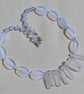 SALE - Crystal Gemstone Beaded Statement Fan Necklace, Opalite & White Sea Glass - Image 3