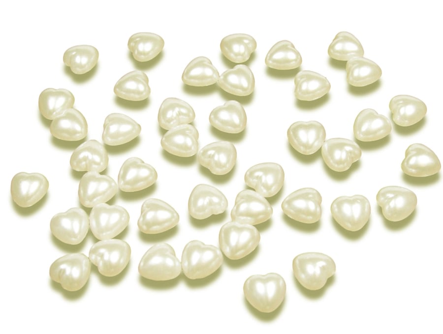 100 x Ivory 8mm Pearl Flat Backed Heart Shape Gems Wedding & Crafts