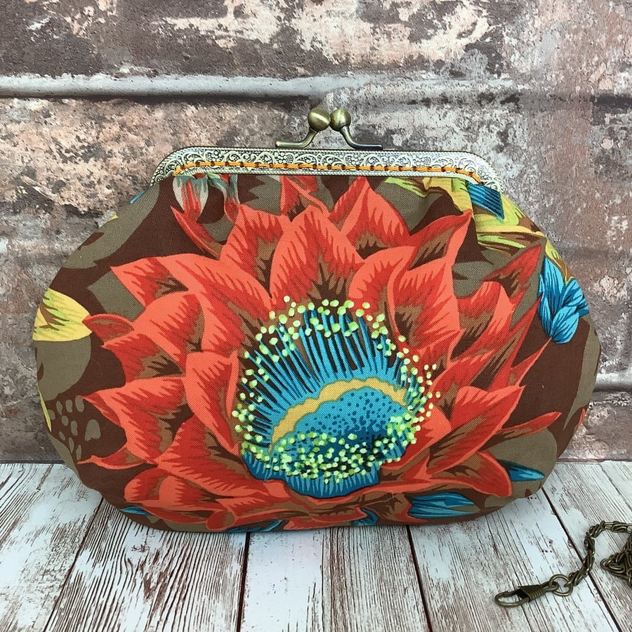 Cactus Flowers small fabric frame clutch makeup bag handbag purse