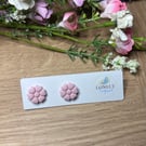 Pink Flower Polymer Clay Stud Earrings - Handmade Jewellery 