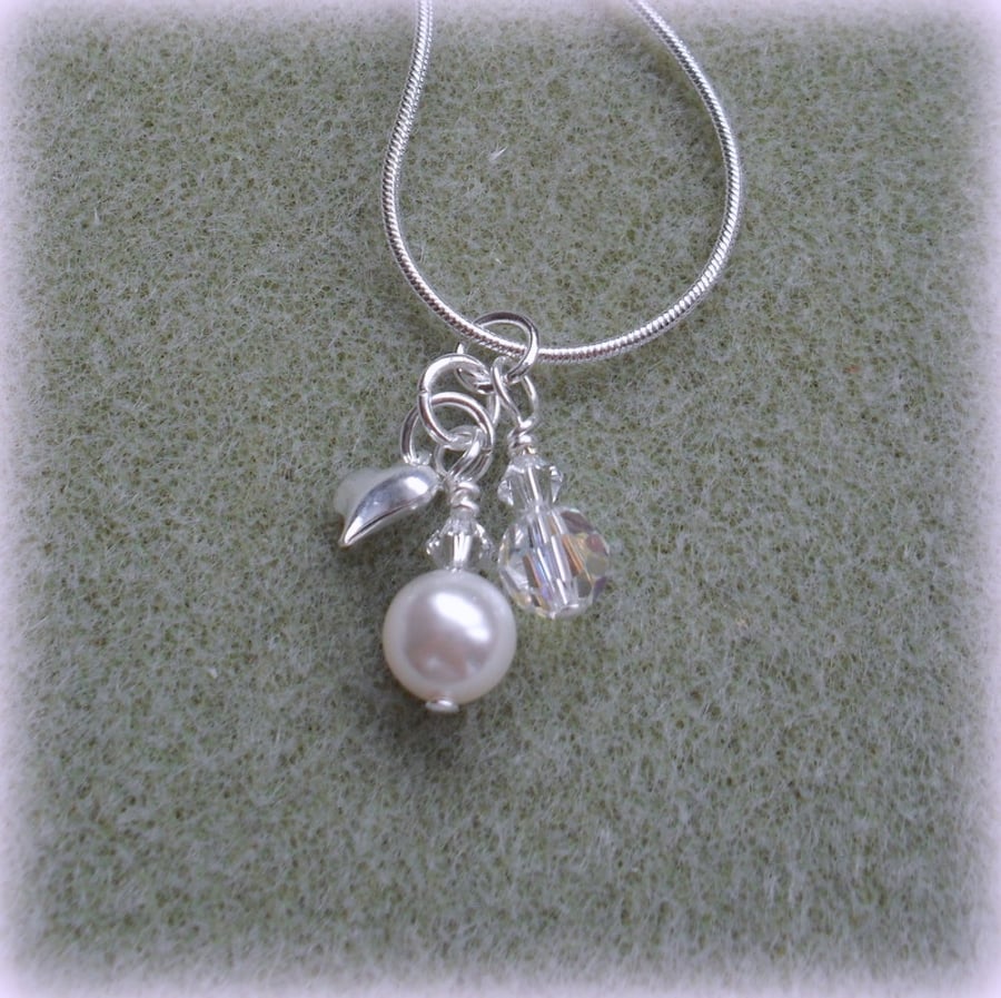 Charm Necklace with swarovskit Pearl and Crystals