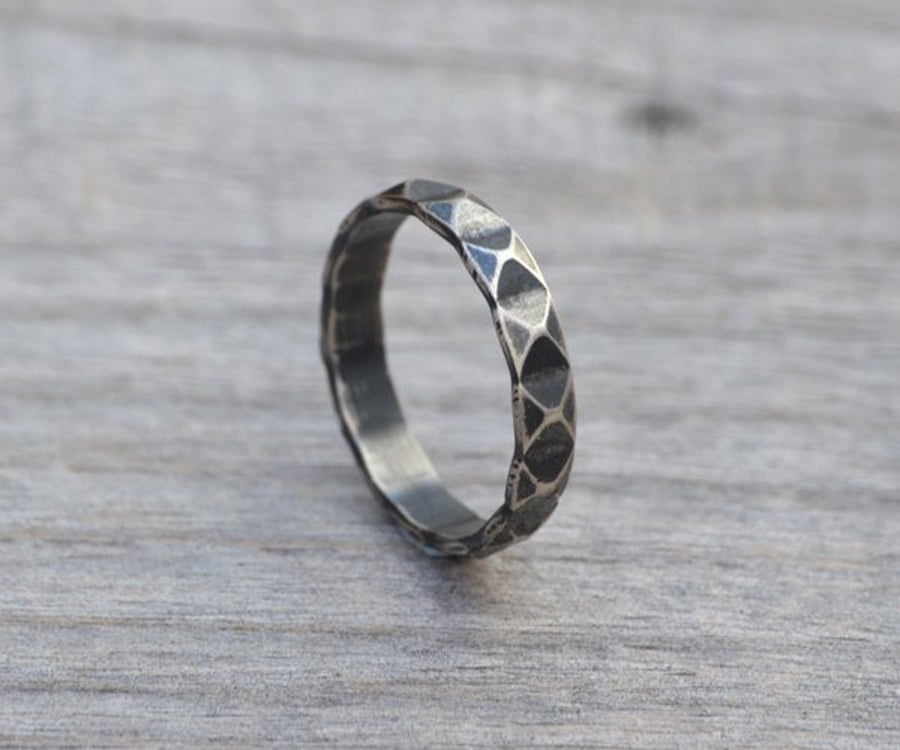 Harlequin Textured Ring In Antique Style, Stacking Ring In Sterling Silver