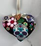 Candy skulls hanging heart set, with loop button and ribbon trim, Handmade - Image 5