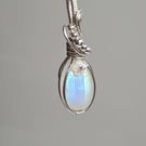 925 Silver & Natural Rainbow Moonstone Necklace Pendant Gift Crystal Jewellery 