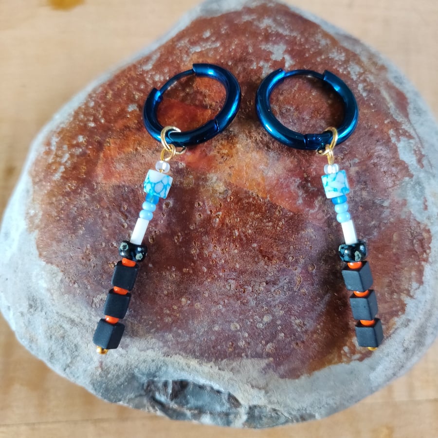 Minimalist bead earrings with stainless steel huggie hoops