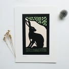 Papercut Silhouette - Sitting Hare - Original Wildlife Art