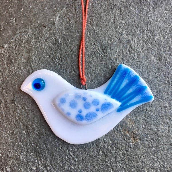 Fused Glass Christmas Peace dove - Christmas Tree Decoration