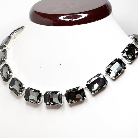 Black Crystal Choker, Georgian Collet Silver Necklace, Anna Wintour Inspired.