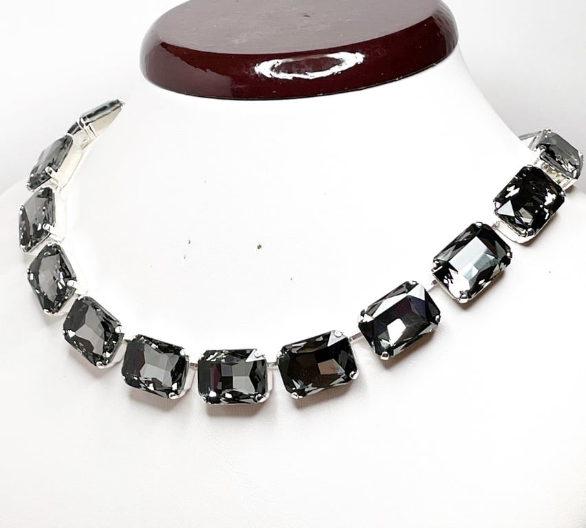 Black Crystal Choker, Georgian Collet Silver Necklace, Anna Wintour Inspired.