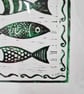 A4 Five Fish lino print. A4 hand printed.  - Image 2