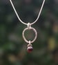 Textured Circle Silver Pendant with Garnet  Drop - Image 2