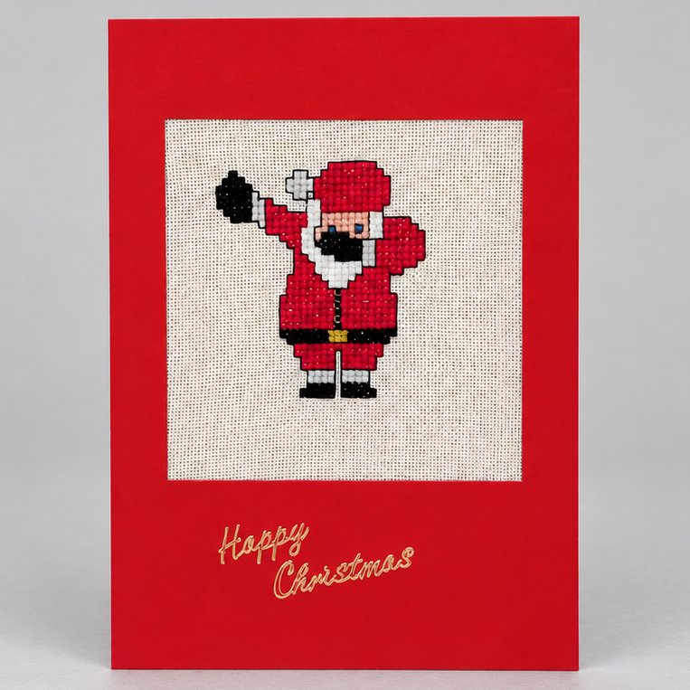 Handmade Cross Stitch Dabbing Santa Christmas Card – Funny Xmas Card 