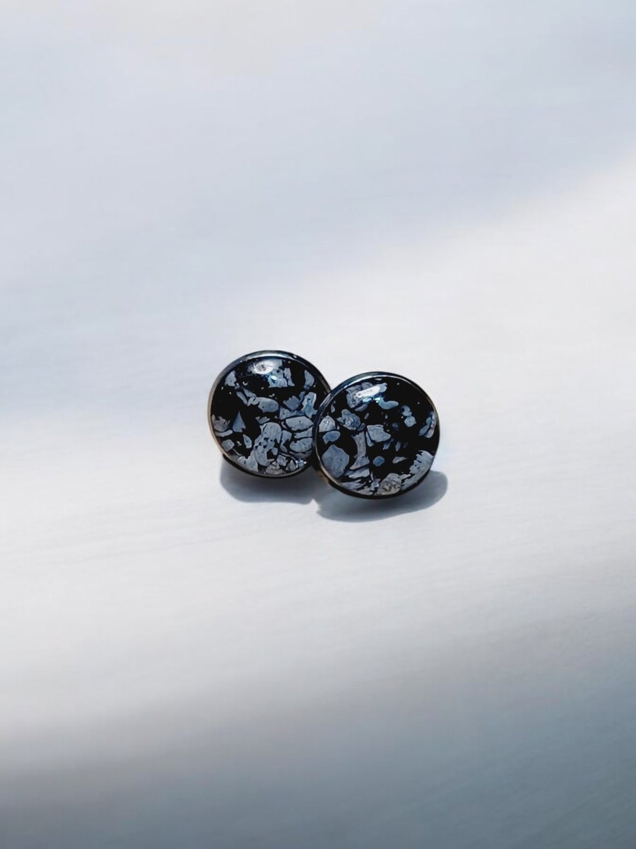 Genuine Snowflake Obsidian Resin Earrings
