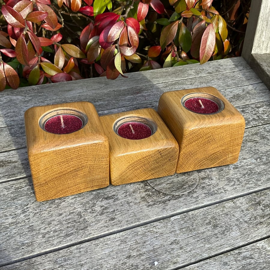 Set of 3 Handmade Horse Chestnut Wood Candle Holders with Glass Liners