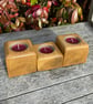 Set of 3 Handmade Horse Chestnut Wood Candle Holders with Glass Liners