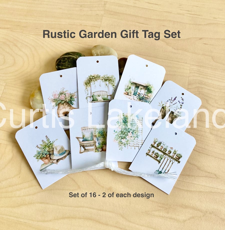 Rustic Garden Gift Tag set of 16 various designs 5.2 x 7.4cm