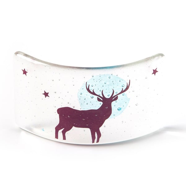 Stag Fused Glass tea light Curve, candle screen, british wildlife, red stag