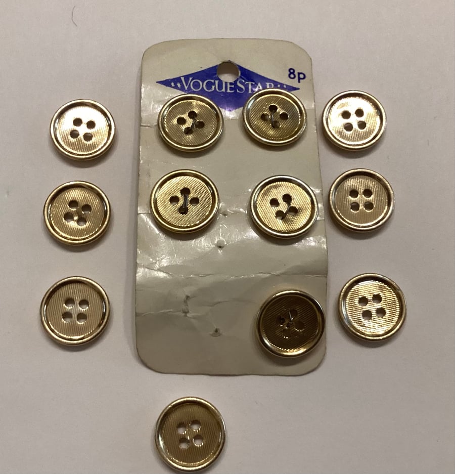 Buttons, gold coloured,  set of twelve