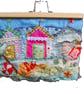 Beach Huts - Upcycled Applique Art textile picture - Image 3