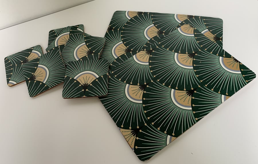 Wooden coasters with an Art Deco Japanese Fan D... Folksy