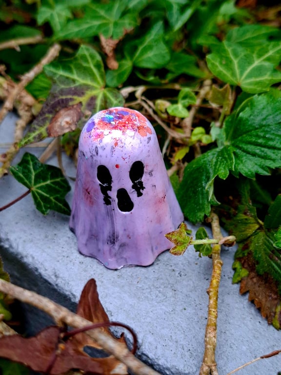 Spooky Cute Mini Ghost Figurines Eco-Resin Glitter Brain Detail Handmade Gothic 
