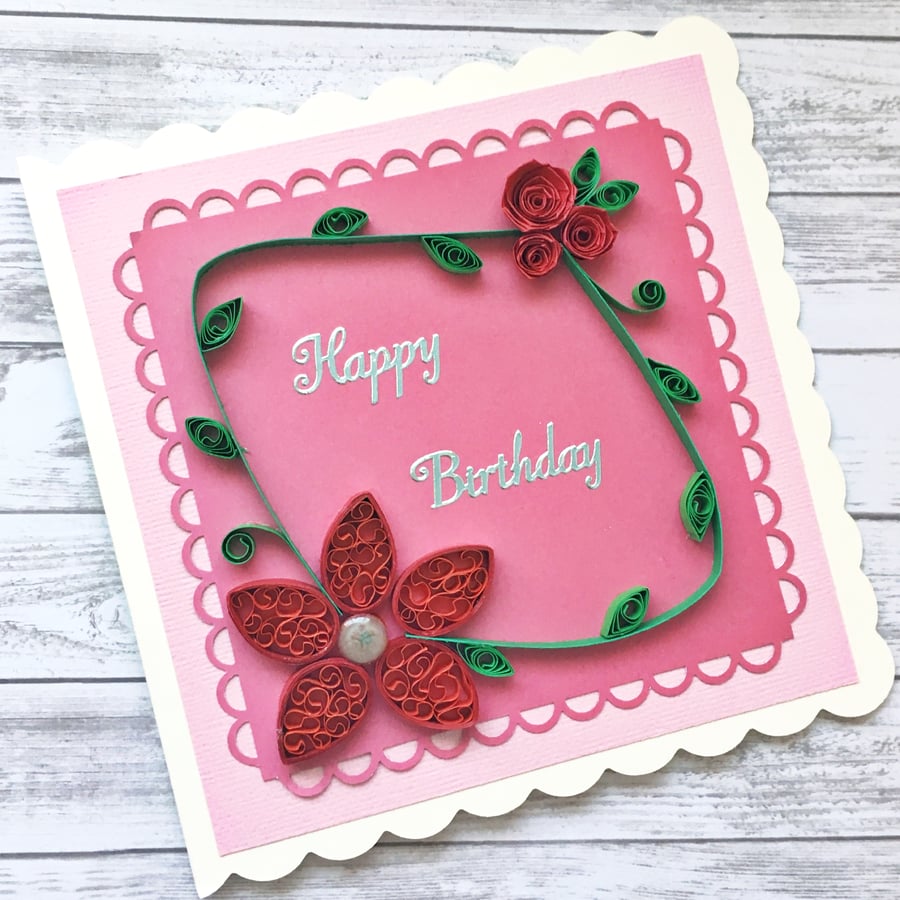 Birthday card - quilled flowers - boxed card option