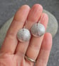 Sterling silver disc earrings, Leaf texture pattern - Image 4