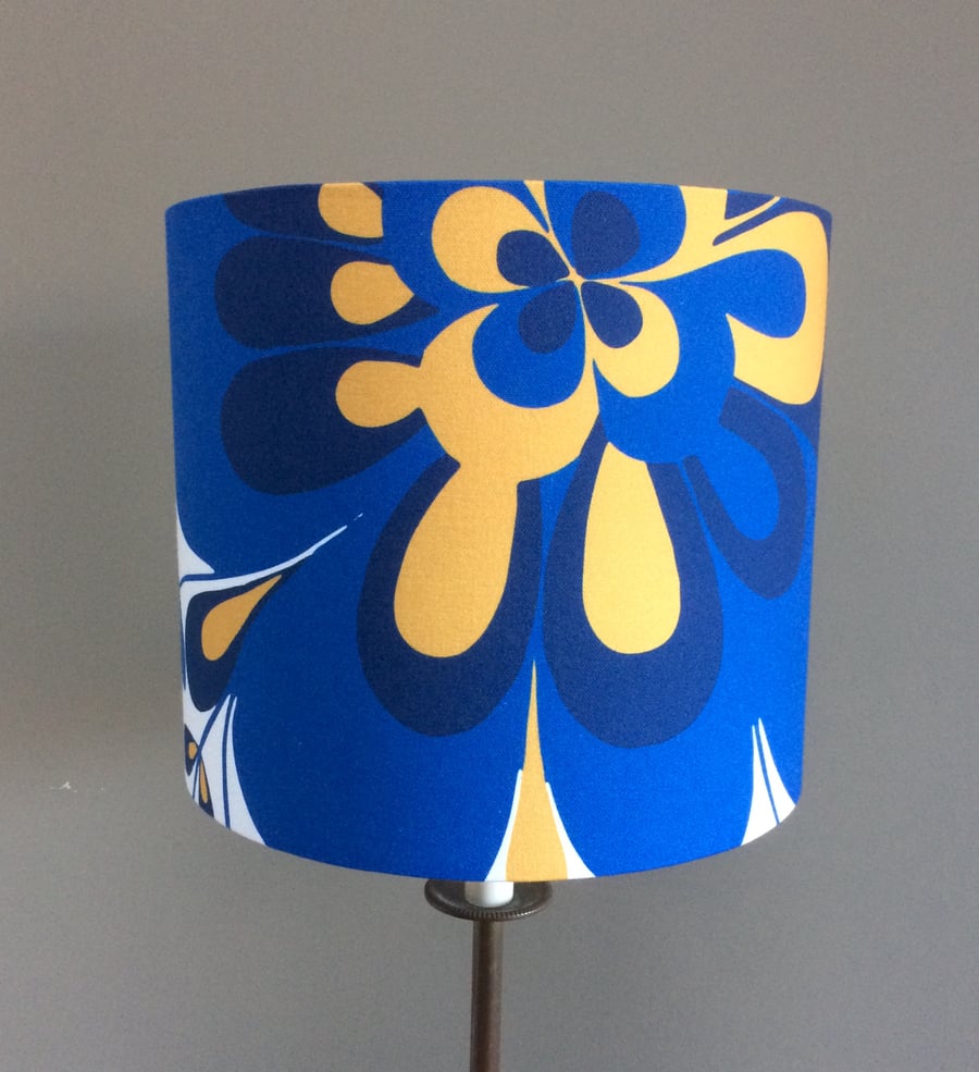 Bold Blue BIG Groovy Flower Retro fabric Lampshade