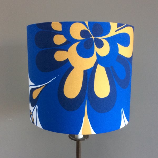 Bold Blue BIG Groovy Flower Retro fabric Lampshade