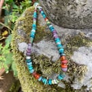 Silver and gemstone bead necklace bright summer accessory 