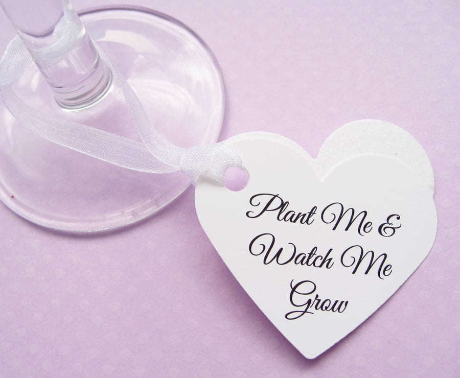 25 Personalised Heart Seed Tags - Custom Tags - Wedding, Favours, Table Decor