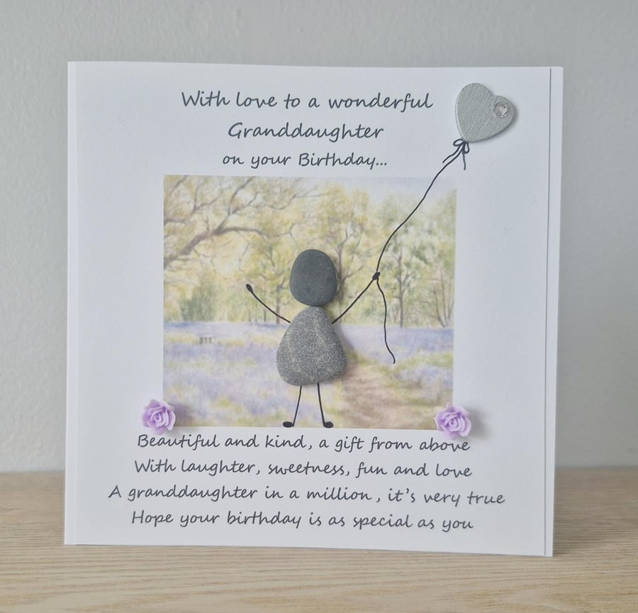 Handmade Pebble Art Granddaughter Card: Birthday, Poem Card
