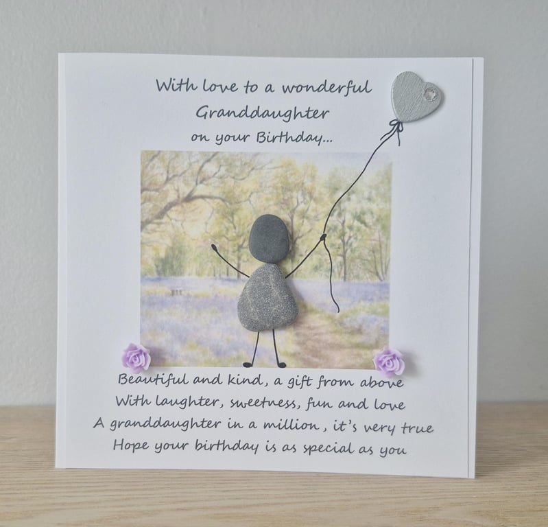 Handmade Pebble Art Granddaughter Card: Birthday, Poem Card