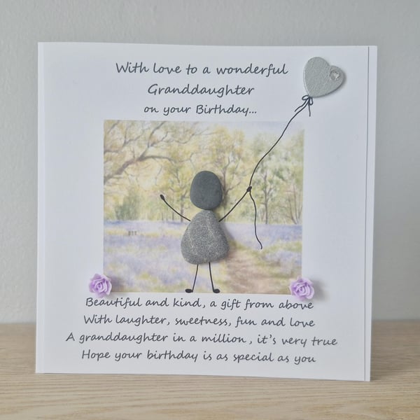 Handmade Pebble Art Granddaughter Card: Birthday, Poem Card