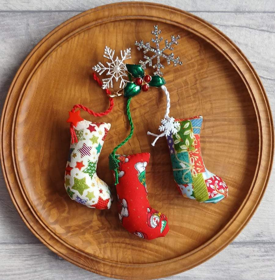 Scrapbox Stockings - Trio of Mini Christmas Stocking Decorations