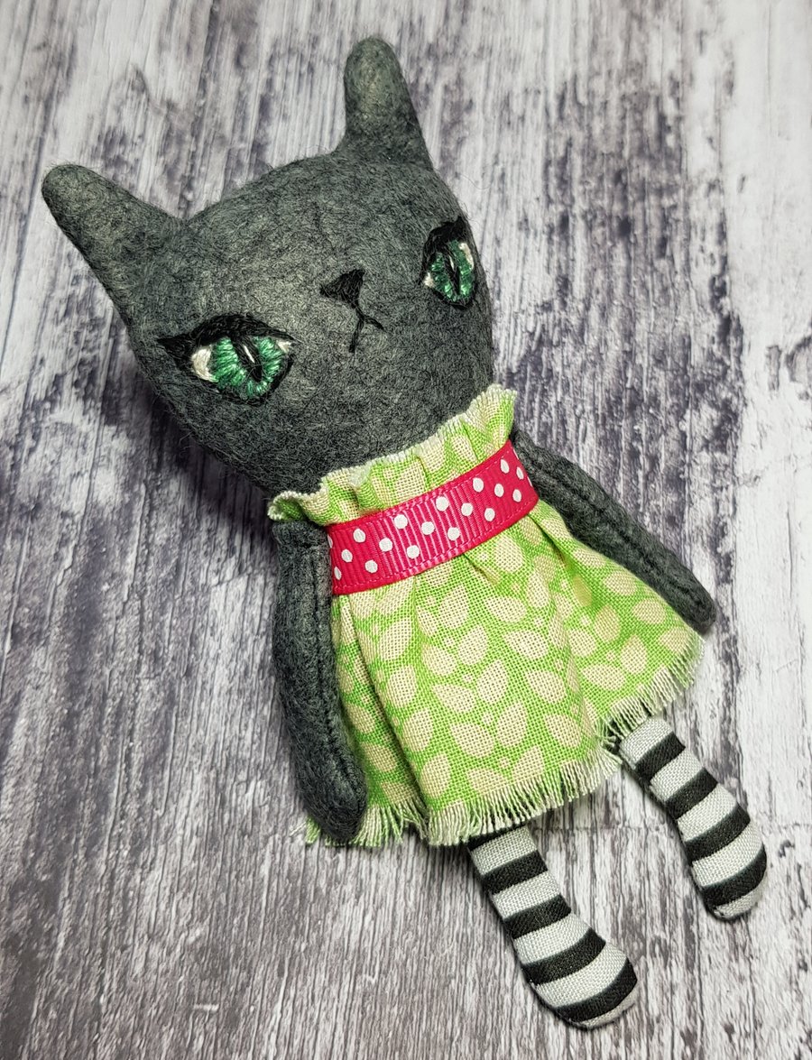 Handmade Miniature Cat Doll Black